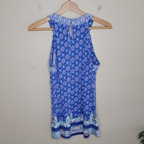 Stitch Fix Skies Are Blue | Blue Medallion Print Halter Tank Top - Picture 4 of 5